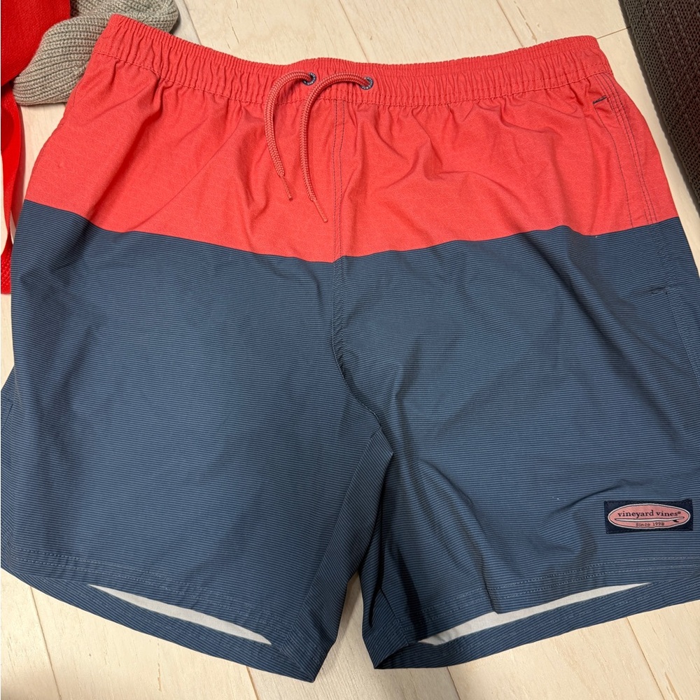 Vineyard Vines Coral and Navy Swim Shorts